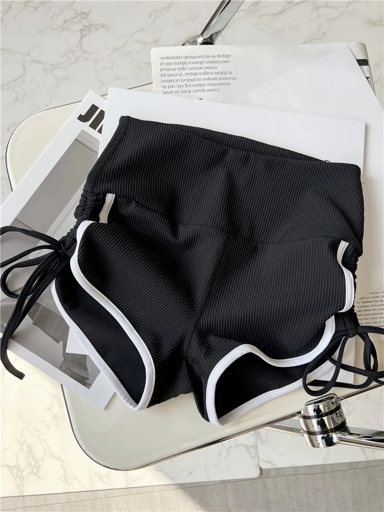 Women Drawstring High Waist Sports Shorts  Nude Running Drawstring Yoga Shorts Gym Leggings Workout