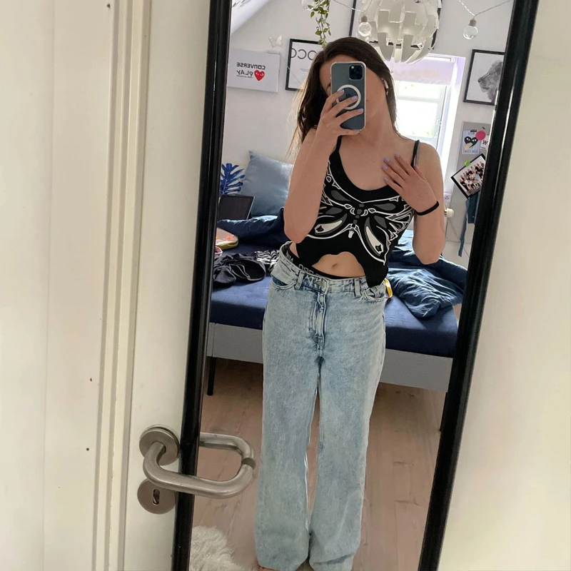 Американская винтажная одежда пикантный облегающий топ с принтом бабочек