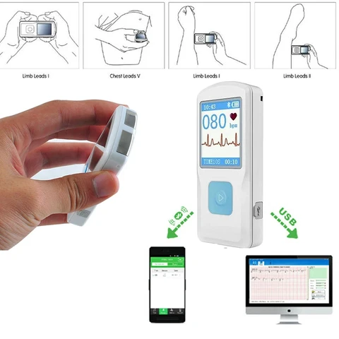 Портативный электрокардиограмма PM10 с ЖК-дисплеем, USB, Bluetooth