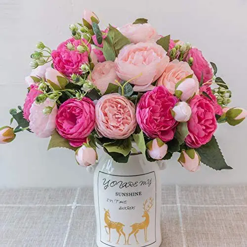 

Artificial Flowers Arrangements Vintage Peony Lily Bouquets Faux Floral Decoration for Home Wedding Office Party Cemetery Decor