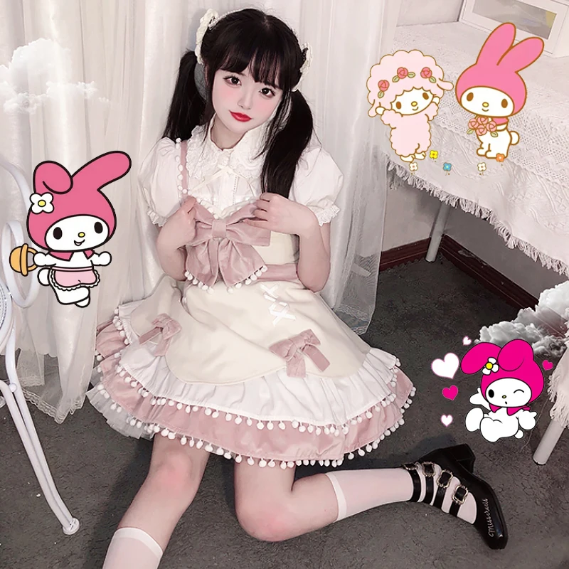 

Kawaii Melody Alice Lolita Dress Girls Sanrios Princess Dress Sweet Cinnamoroll Jsk Slip Dress Summer Demon Kuromi Loli Skirt