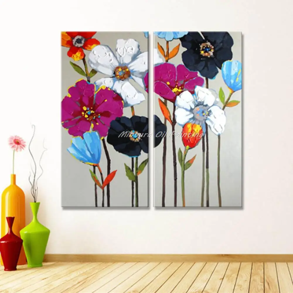 

Mintura 2Pcs/Set Hand Painted Abstrac Flowers Oil Painting On Canvas Modern Wall Art Pictures For Living Bedroom Home Decoration