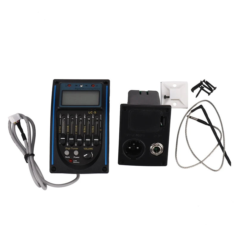 

5 Band EQ Equalizer Pickup, Acoustic Guitar Preamplifier Tuner with LCD Tuner and Volume Control LC-5