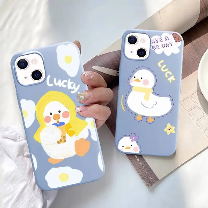 

Cute Duck Phone Case for iPhone 11 12 13 Mini Pro Xs Max 8 7 6 6S Plus X XR Solid Candy Color Case
