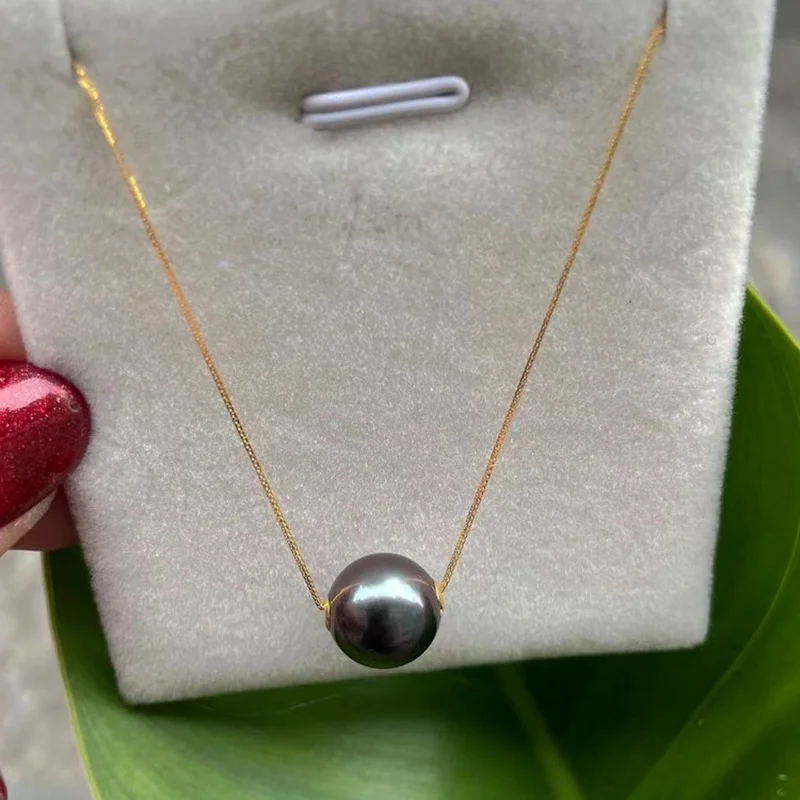 

Jewelry Natural 11-12mm Sea Genuine Black Round Pearl Necklace Free Shipping For Women