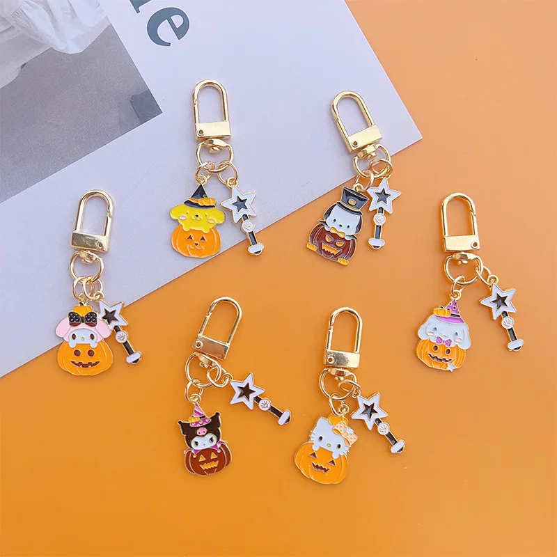 

Halloween Kawaii Sanrio KeyChain Anime Hello Kitty My Melody Cinnamoroll Pachacco Kuromi Pompompurin Y2k Accessories Cute Gift