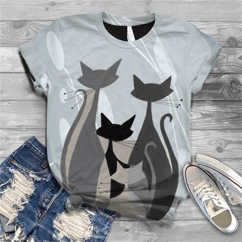 

2023, Милая футболка с 3D принтом кошек и животных, женская одежда большого размера, Повседневная модная стильная привлекательная футболка в с...