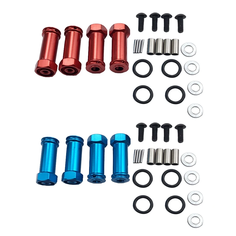 

NEW-2 Set 12Mm Aluminum Wheel Hex Adapters Long 29Mm Extension RC Car Conversion Parts For 1/12 Wltoys - Sky Blue & Red