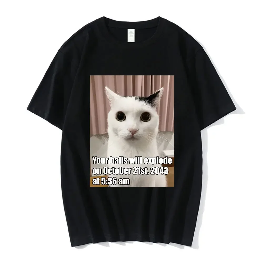 Забавная графическая Футболка с принтом &quotтвои Мячи взорвет&quot &quotКот-мем&quot