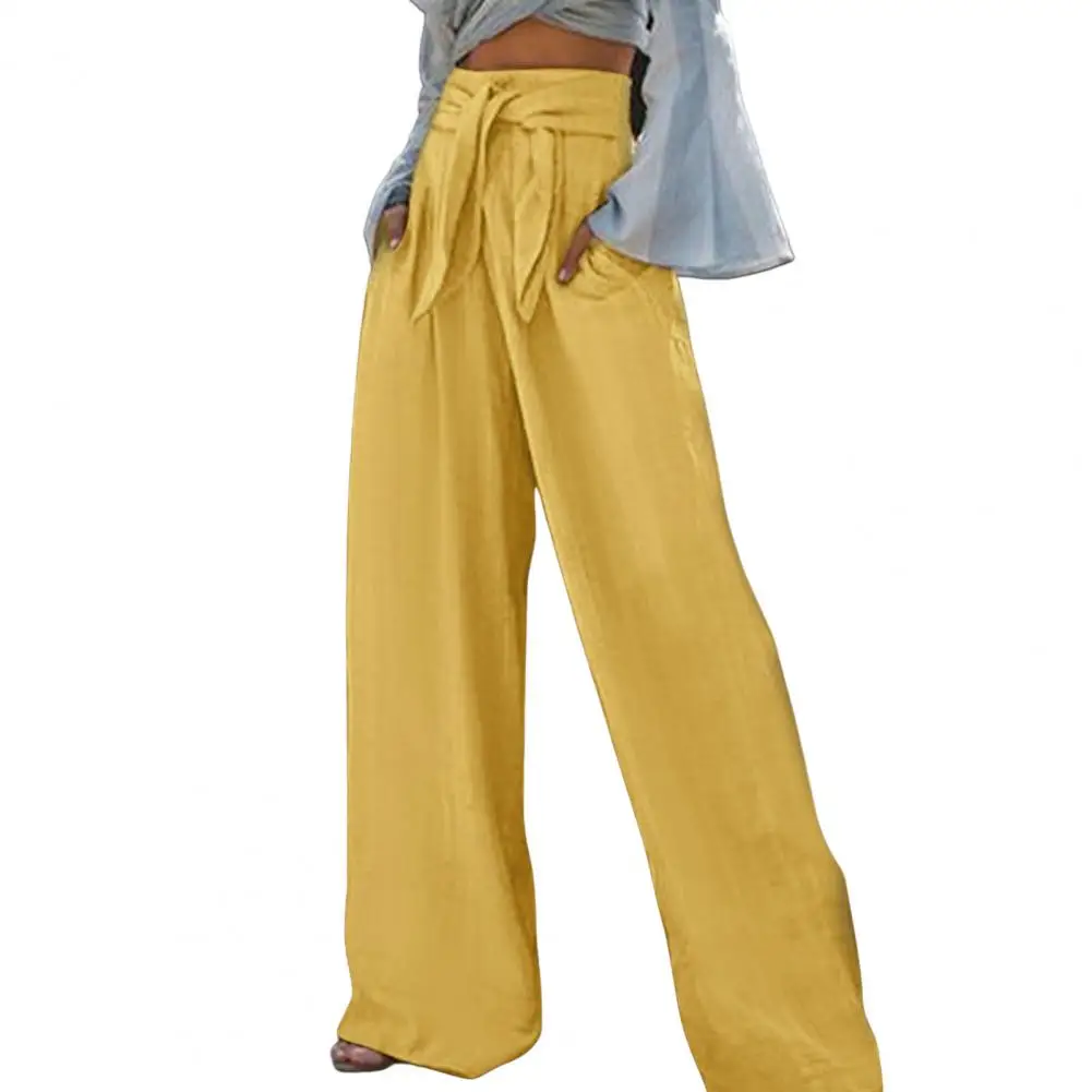 

Брюки женские прямые с широкими штанинами, на шнуровке, с высокой эластичной талией и карманами, длинные штаны свободного покроя, на лето