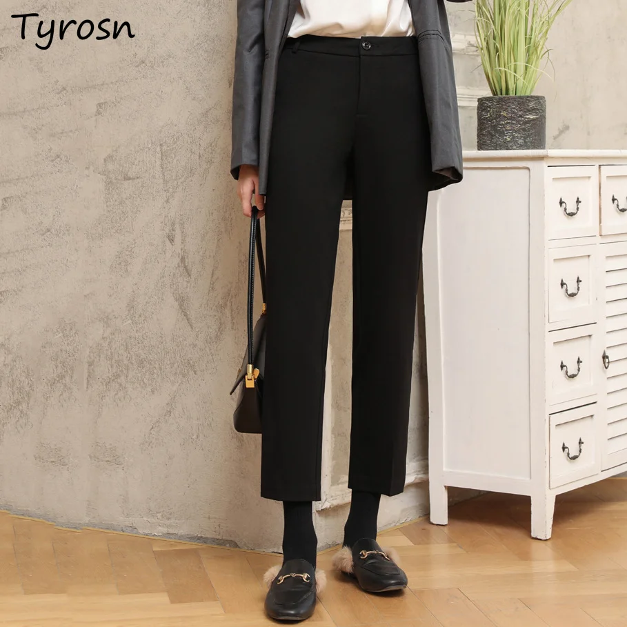 

Ankle-length Pants Women High Elasticity Empire Waist Solid Trousers Fashion All-match Ulzzang Leisure M-6XL Qualities Clothing