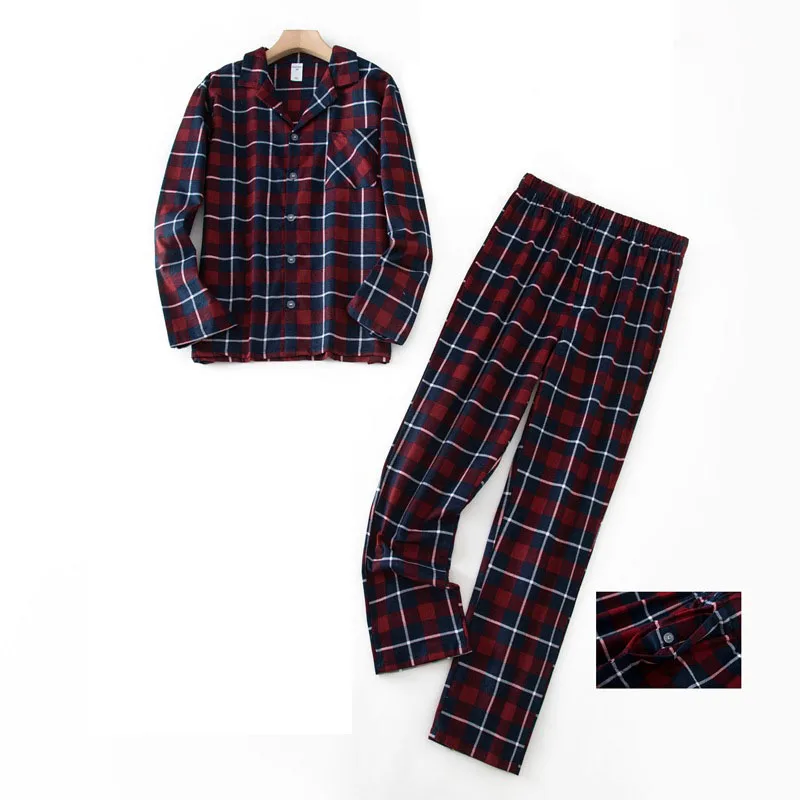 Trajes de casa para hombre, pantalones de manga larga, Pijamas de franela con diseño a cuadros para Otoño e Invierno