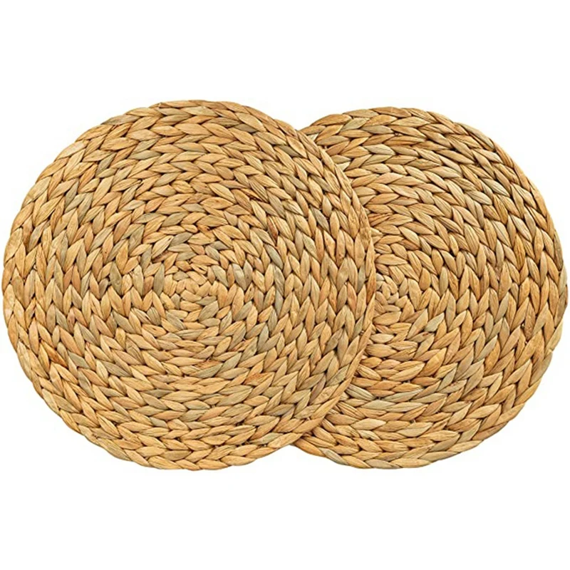 

5Pack Woven Placemats,Natural Water Hyacinth Weave Placemat Round Braided Rattan Tablemats 15Inch