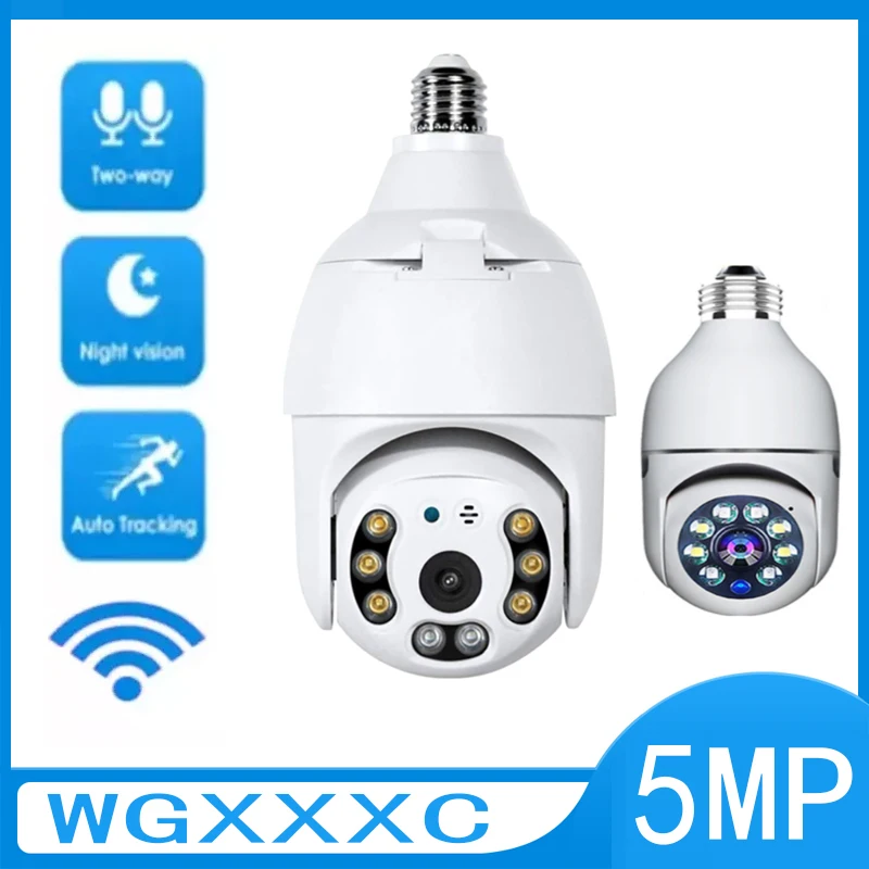 

Камера видеонаблюдения 5 Мп с лампочками E27, Инфракрасная ip-камера с Wi-Fi, ночным видением, автоматическим отслеживанием людей, CCTV