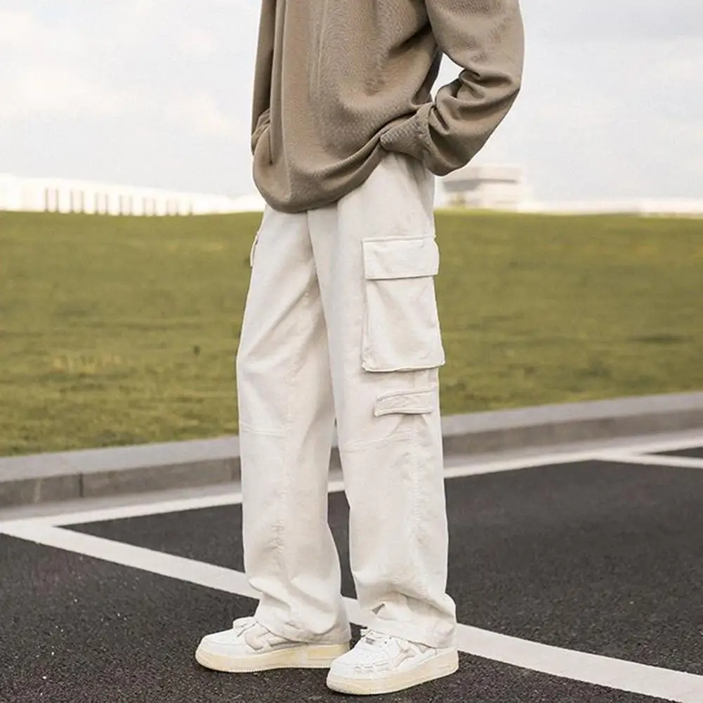 

Men Pants Fine Stitching Cargo Pants Relaxed Fit Mid Rise Cargo Pants