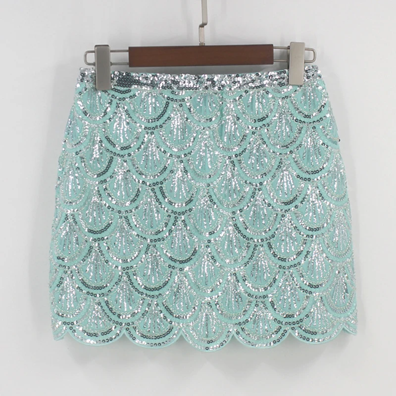 

New Ladies Wave Edge Hip Skirt Sequins Blingbling Nail Bead Miniskirt Glitter Flake Short Dress