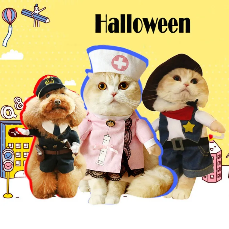 Funny Pet Costume Dog Cat Costume Clothes Dress Apparel Doctor Policeman Cowboy Cats Dogs Puppies Cosplay Costume images - 6