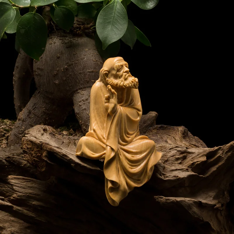 

Boxwood 8cm 11cm Dharma Sculpture Wood Carving Buddha Statue Zen Buddhism Home Decor