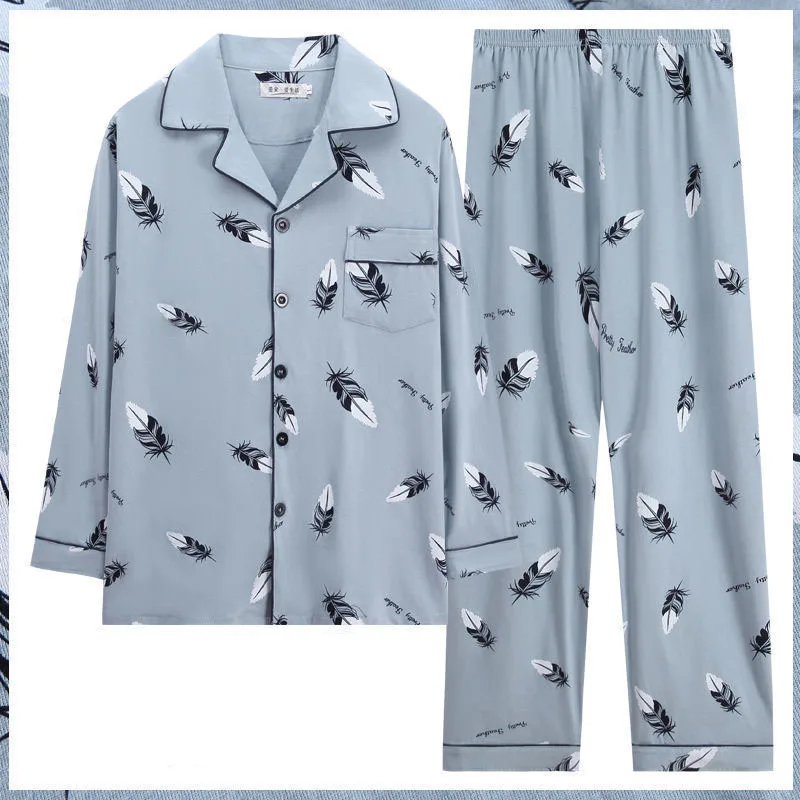 Men Autumn Winter Pajama Set Sleeping Homewear Sleepwear Cotton Clothes Warm Plush Loungewear  Long Sleeve Men Room Wear Pajama