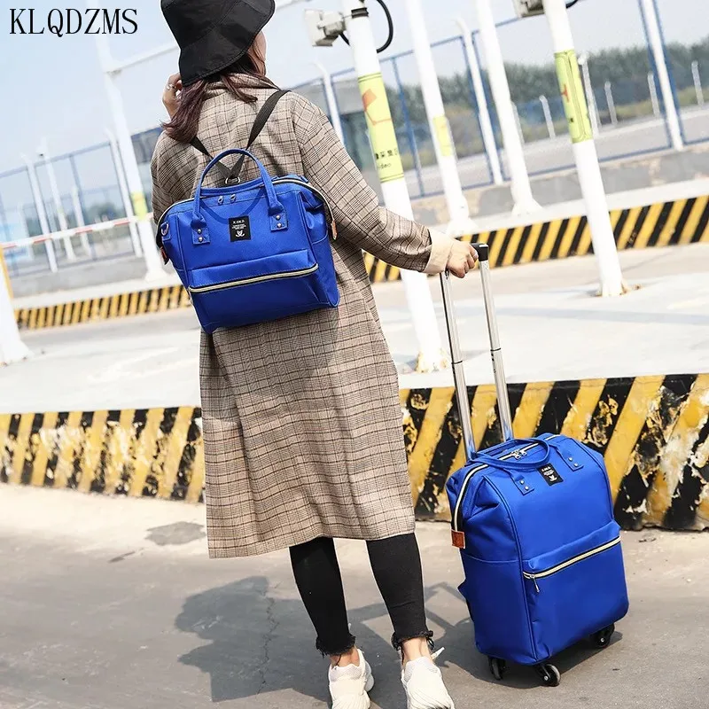 KLQDZMS New Fashionable Nylon Travel Bags for Men and Women with Wheels Rolling Luggage Rotating Trolley Suitcase
