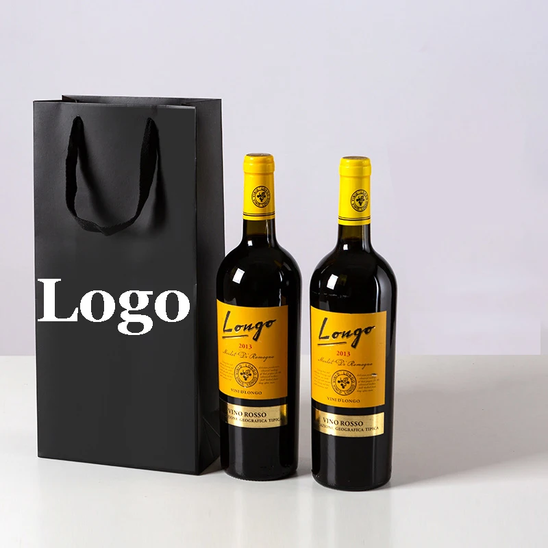 100Pieces  Bespoke Wine Bottles Paper Gift  Bags with Gold Foil Custom Logo Printed