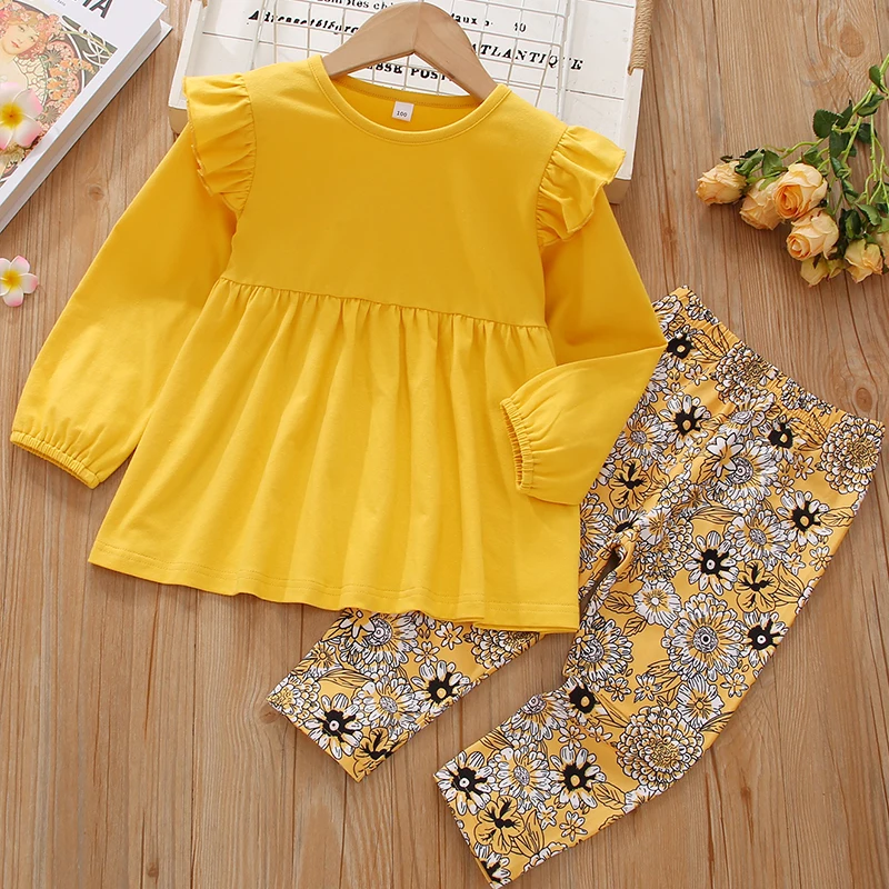 

2022 Spring And Autumn New Children's Floral Sweet Loose Elastic Thin Two-Piece Suit