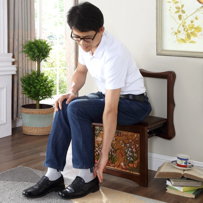 

New Nordic Folding Shoe Changing Stool Solid Wood Home Shoe Stool Wall Hanging Wall Stools Door Porch Entrance Retractable Chair