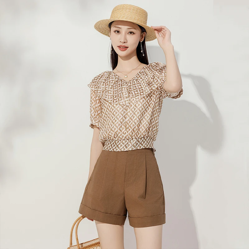 Женская шифоновая рубашка Beau Garden лето 2023 новый двухслойный топ с v-образным