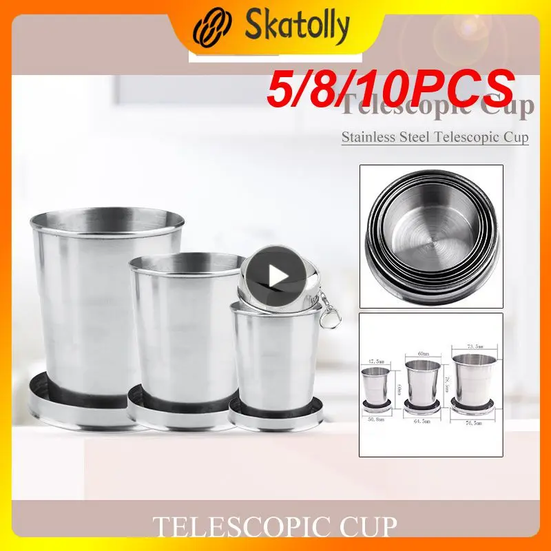 

5/8/10PCS Stainless Steel Folding Hiking Fishing Travel Cup Handcup Telescopic Mug Folding Handle Portable Folding Cup