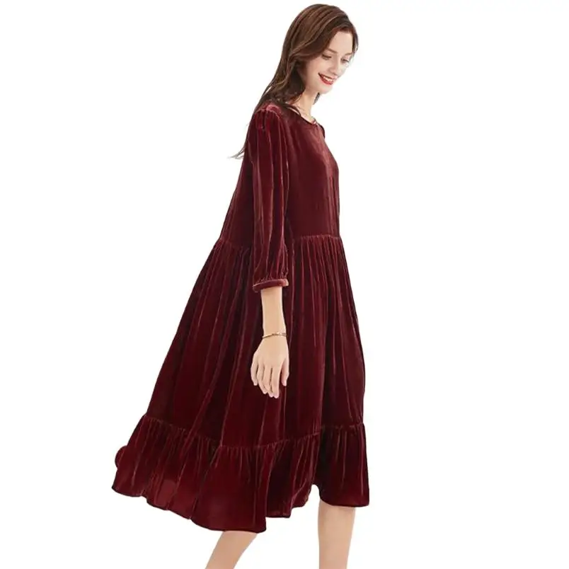 Модное женское винтажное бархатное платье средней длины в Корейском стиле