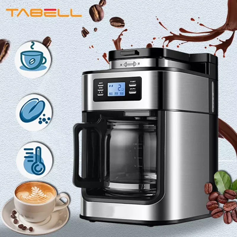 

TABELL 2 In1 Coffee Maker Machine Automatic Coffee Machine Drip LED-Display Home Electric Bean Grinder Espresso Keep Warm