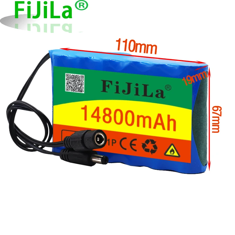

100% Original 12V Battery Pack 14.8Ah 18650 Rechargeable Lithium Ion Battery Pack Capacity DC 12.6V 14800mAh CCTV Cam Monitor