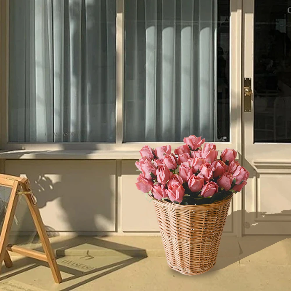 Винтажная корзина для отходов из соломы мусорная ручной работы офисных хранения