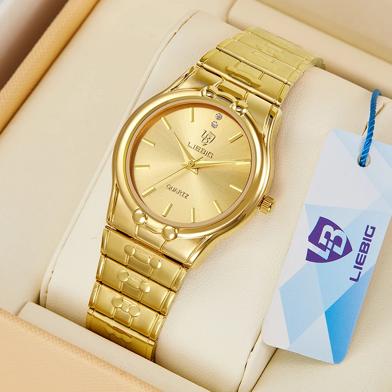 LIEBIG Fashion Quartz Wristwatch For Male Luxury Golden Full Steel Watches Mens 3Bar Waterproof Clock Relogio Masculino