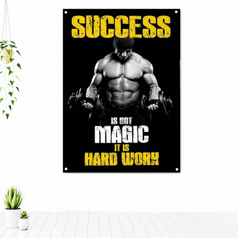 

SUCCESS IS NOT MAGIC IT IS HARD WORK Workout Motivational Poster Tapestry Wall Art Fitness Exercise Banner Flag Gym Decoration