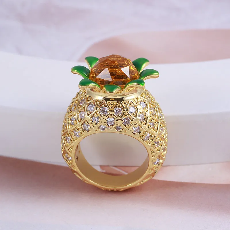 

Flash enamel glaze cute sweet fruit series pineapple pineapple personality ring