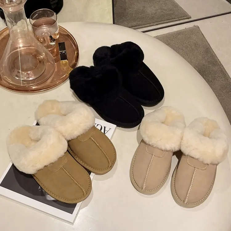 

Зимние женские тапочки, теплые ботинки на платформе, новинка 2023, модная короткая плюшевая обувь на плоской подошве, домашняя хлопковая обувь, женские мюли