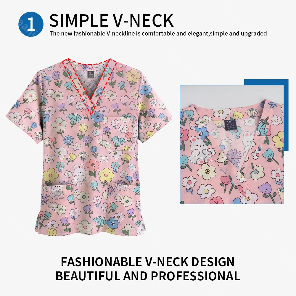 Блузка для медсестры и врача с цветочным принтом больничная хирургическая форма