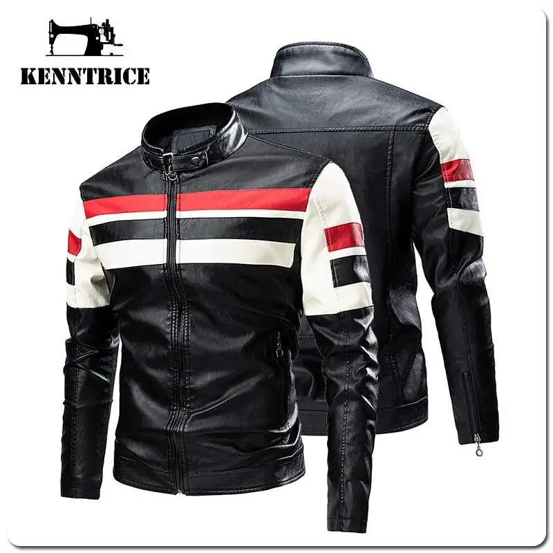 Kenntrice Racing Man Leather Jacket Biker Coats Motorcyclist Leather Jackets For Men Casual Clothes Autumn Winter Male Jackets