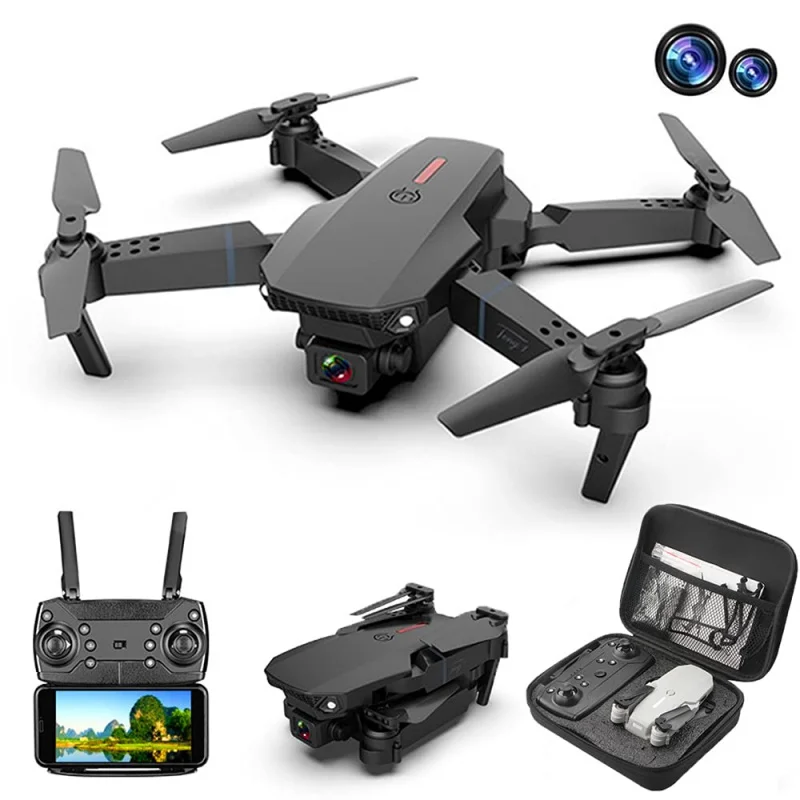 

Cheap Beginner Dron 13 Minutes 6 Axis WiFi Flight Controller LED Dual Camera 4K Video VTOL E88 Pro RC Drones.