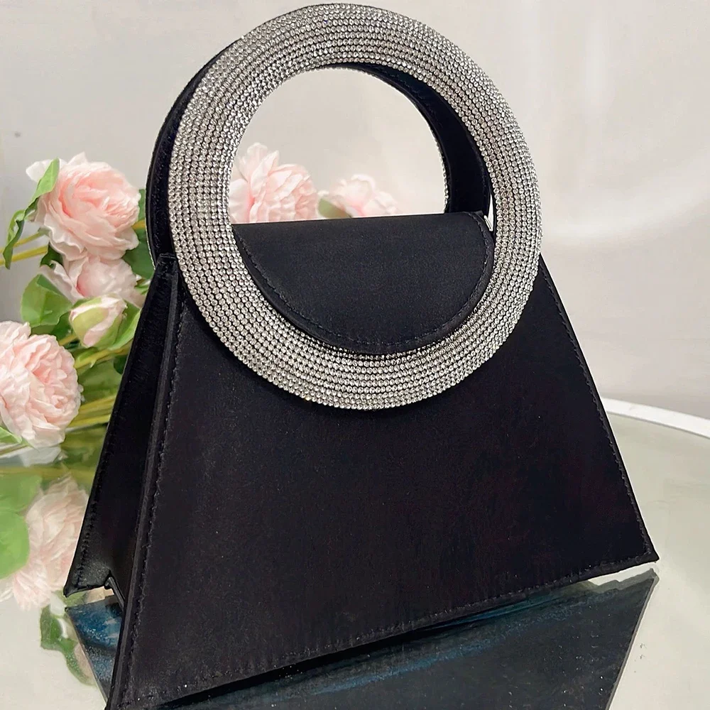 Роскошный женский вечерний клатч с круглыми ручками со стразами атласные сумки