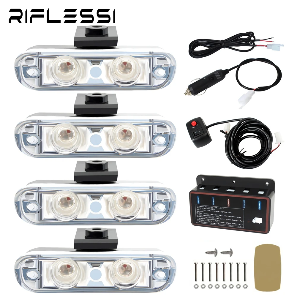 

1 комплект, 4*2 светодиода, автомобильная решетка, стробоскопический свет, аварийная помощь, s 12 В, полицесветильник мигающий свет с переключателем, красный, синий, белый, янтарный