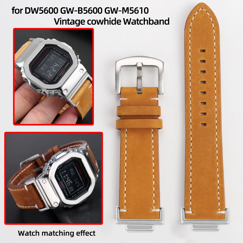 Фото Винтажный ремешок для часов из воловьей кожи для G-SHOCK Casio DW5600 GW-B5600 GW-M5610 DW-5600 GA 110 120 GA2100, ретро-ремешок для часов, браслет №1