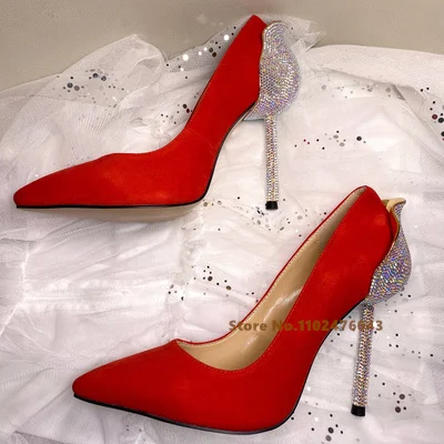 

Rhinestone Bud High Heels Diamond Pumps Women's Pointed Toe Thin Heels Wedding Shoes Glitter Party Shoes Ladies Dress Stiletto