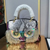 2022 beaded owl womens vintage handbag cow leather all match shoulder messenger bag fashionable new tassel tote for women