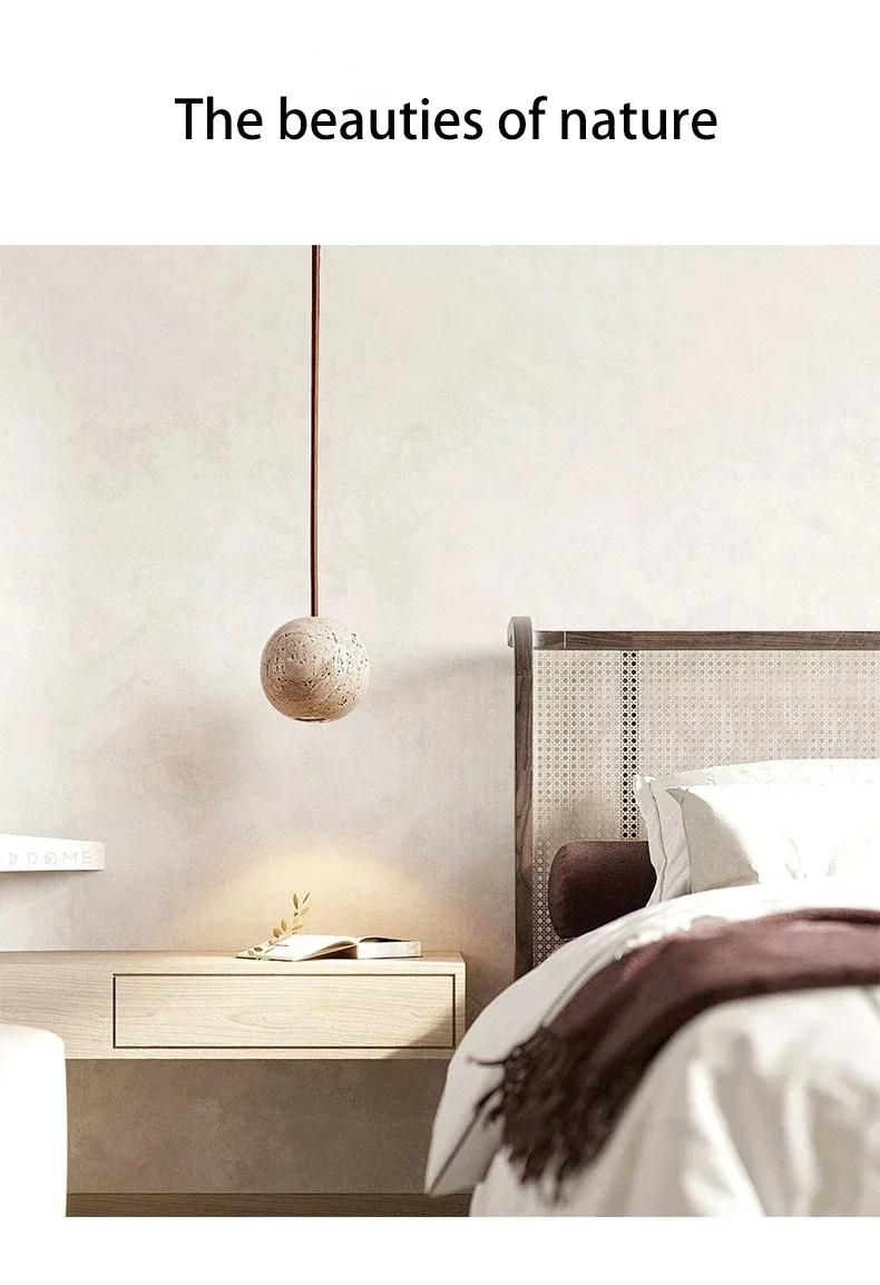 Травертин круглая лампа для спальни прикроватная желтая Подвеска из