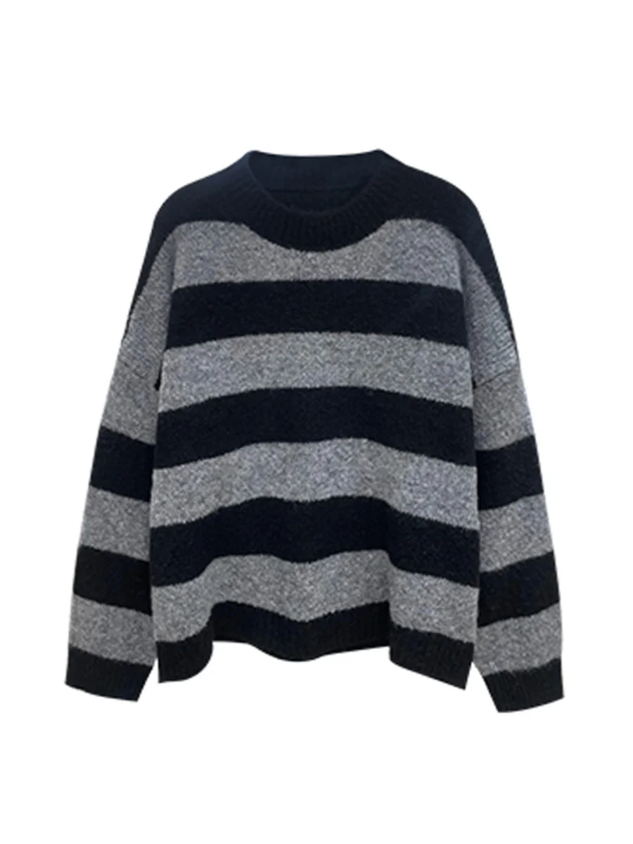 Пуловер в полоску с круглым вырезом женский осенне-зимний свитер европейском