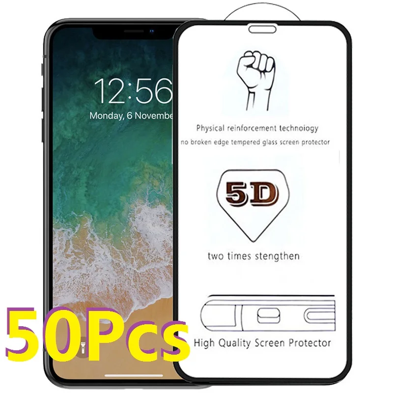 

50pcs 5D Curved Tempered Glass 9H Screen Protector Full Cover Film Guard For iPhone 13 14 Pro Max 12 11 XS XR X 8 7 6 Plus SE