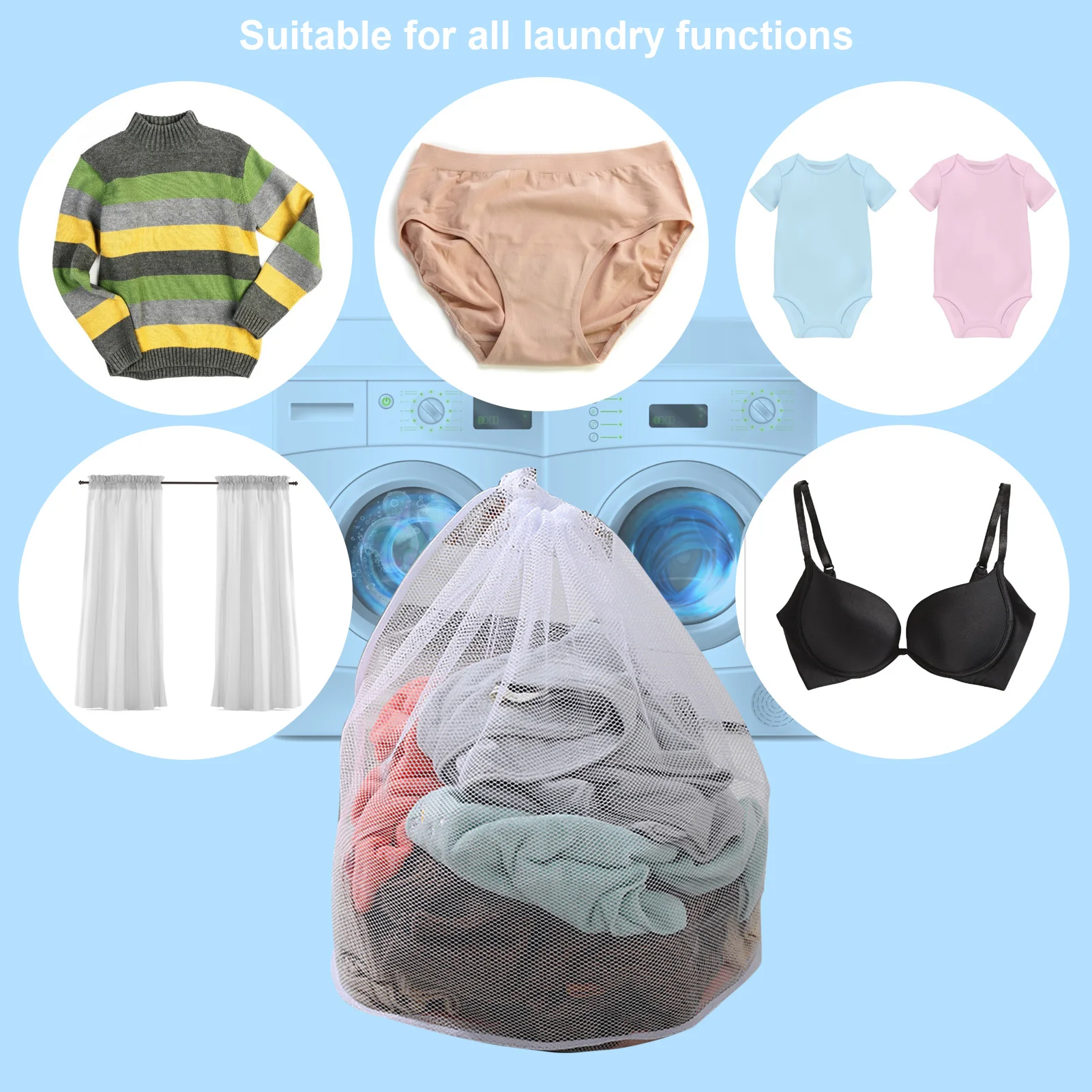 

Mesh Drawstring Laundry Bags Set 4 Sizes Extra Large Heavy Duty Strong Wash Mesh Bag For Underwear Socks Bras Sweaters Baby