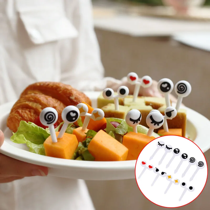 

10 Pcs/Set Fruit Forks Mini Cartoon Eye Toothpick Children Fork For Snack Dessert Cake Kids Dinner Tools For Party Accessories